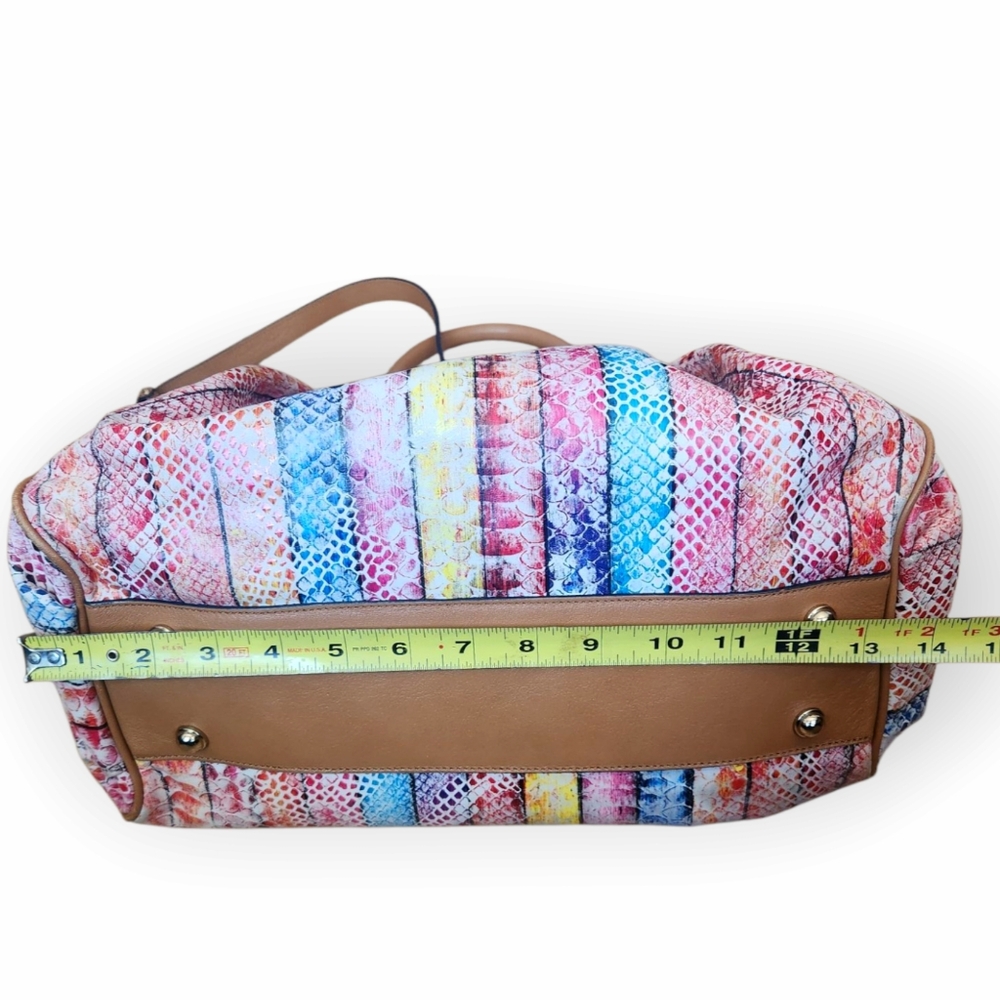 Brahmin Elisa Leather Satchel Bag Snake Print Rainbow Beige Long Strap Charm - Picture 13 of 16